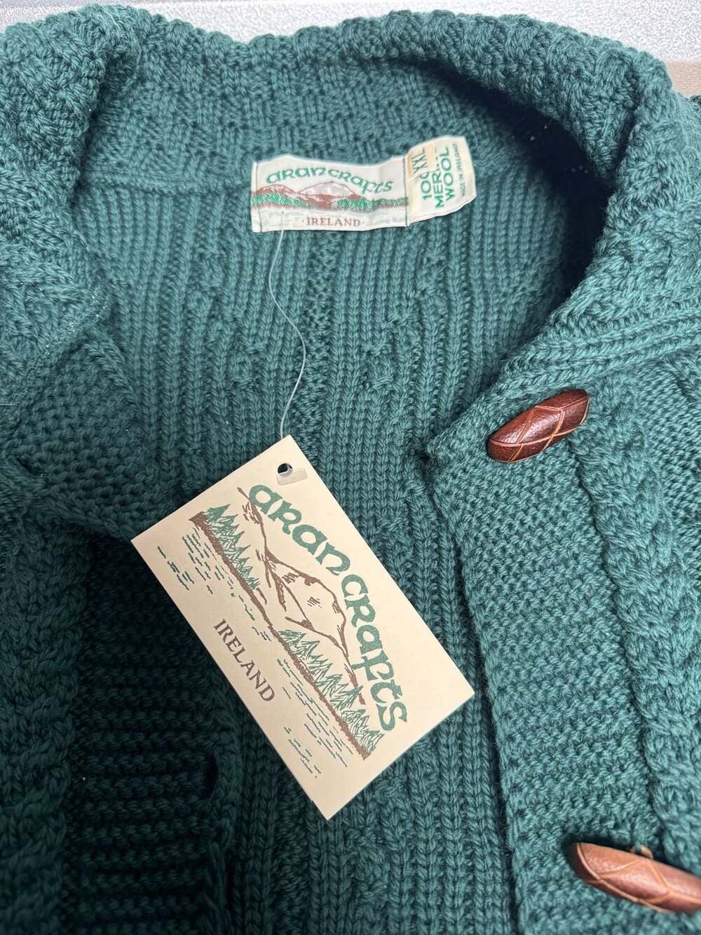 Aran Crafts Irish Merino Wool Long Cardigan Sweater with Toggle Buttons - Picture 2 of 4